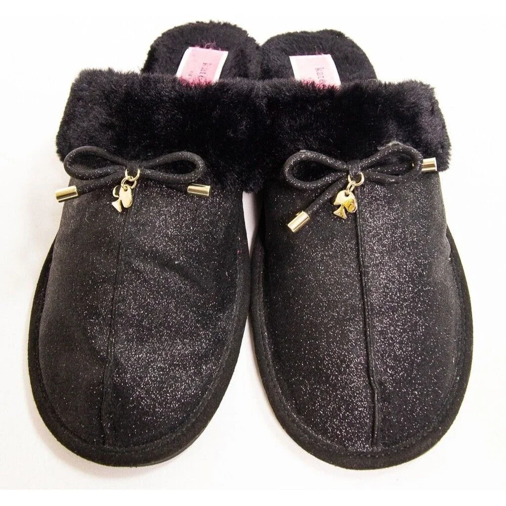 Kate Spade Lacey Glitter Slippers Slip-on Flats Bow Women's Size 9B Black